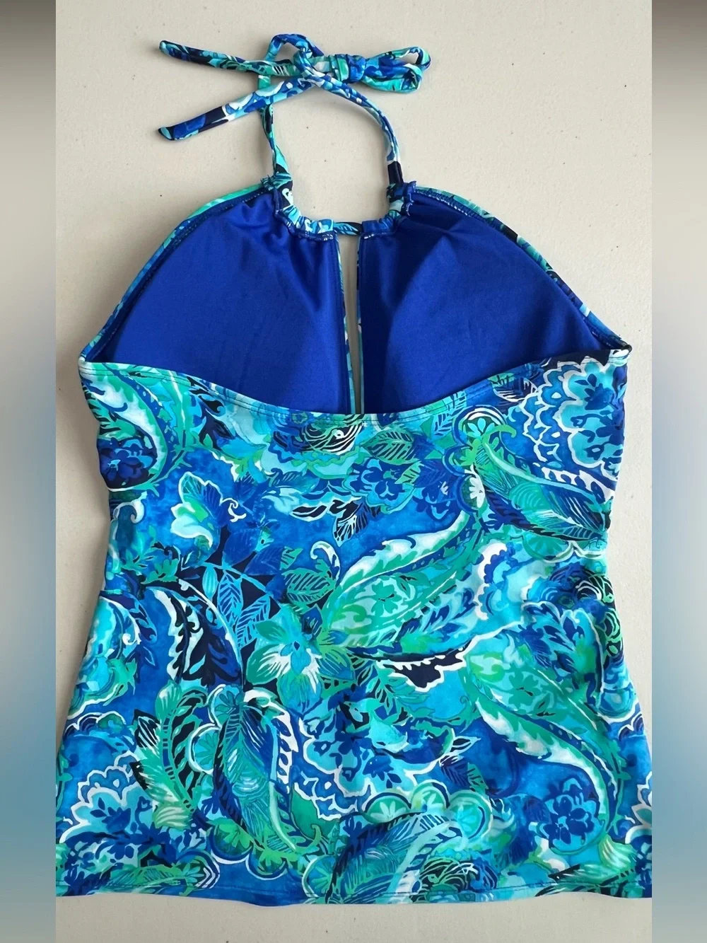 Lauren Ralph Lauren Blue Paisley High Neck Tankini Top Size 12 - Picture 4 of 10